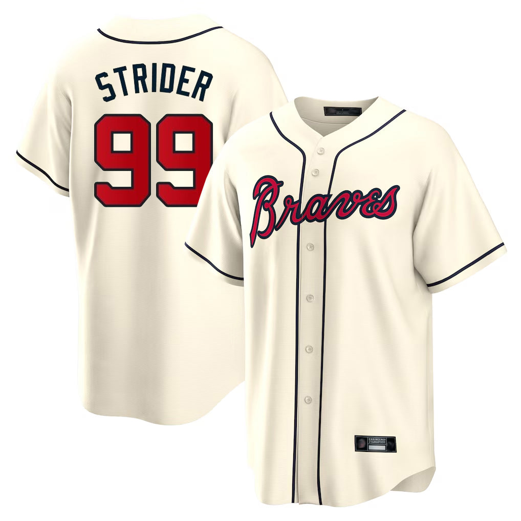 A.Braves #99 Spencer Strider Player Cream Home Game Edoa Stitched Jerseys