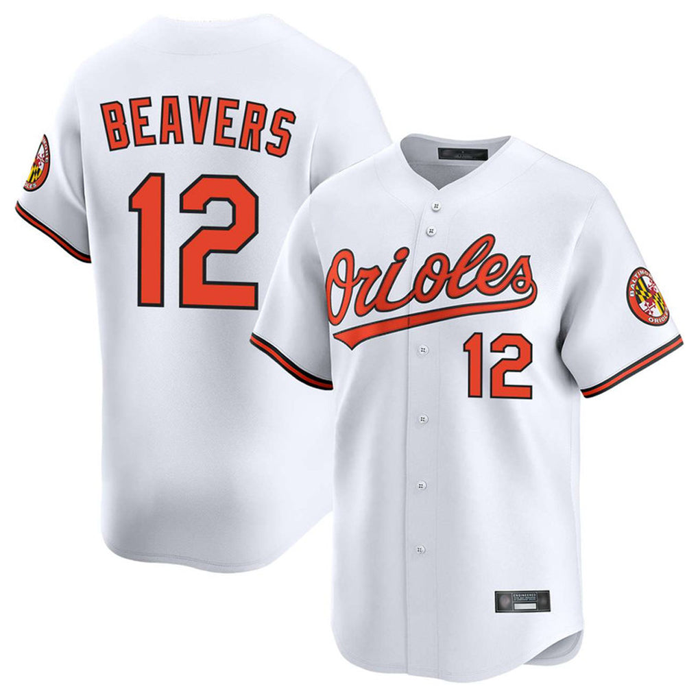 B.Orioles #12 Dylan Beavers Player White Limited Home Game Edoa Stitched Jerseys