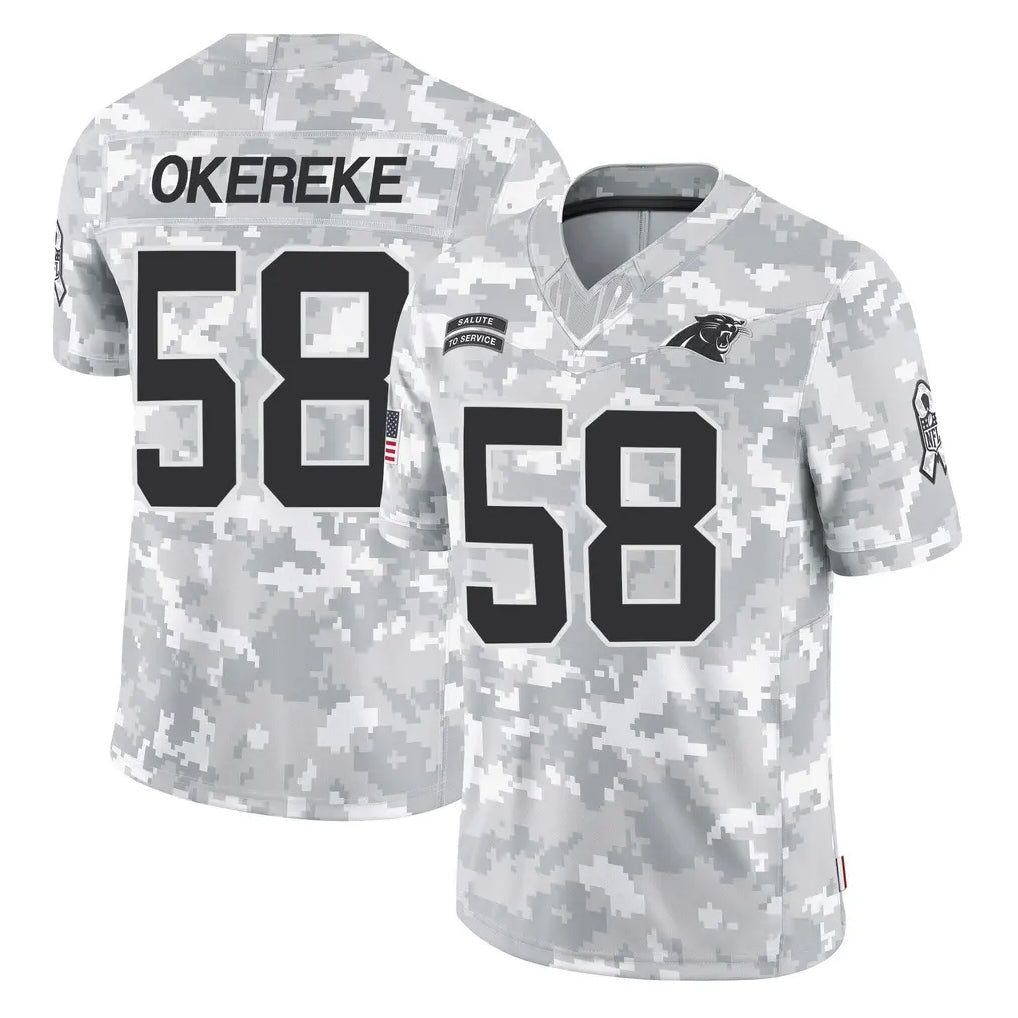 C.Panthers #58 Bobby Okereke Player Arctic Camo Salute to Service Limited Game Edoa Stitched Jerseys