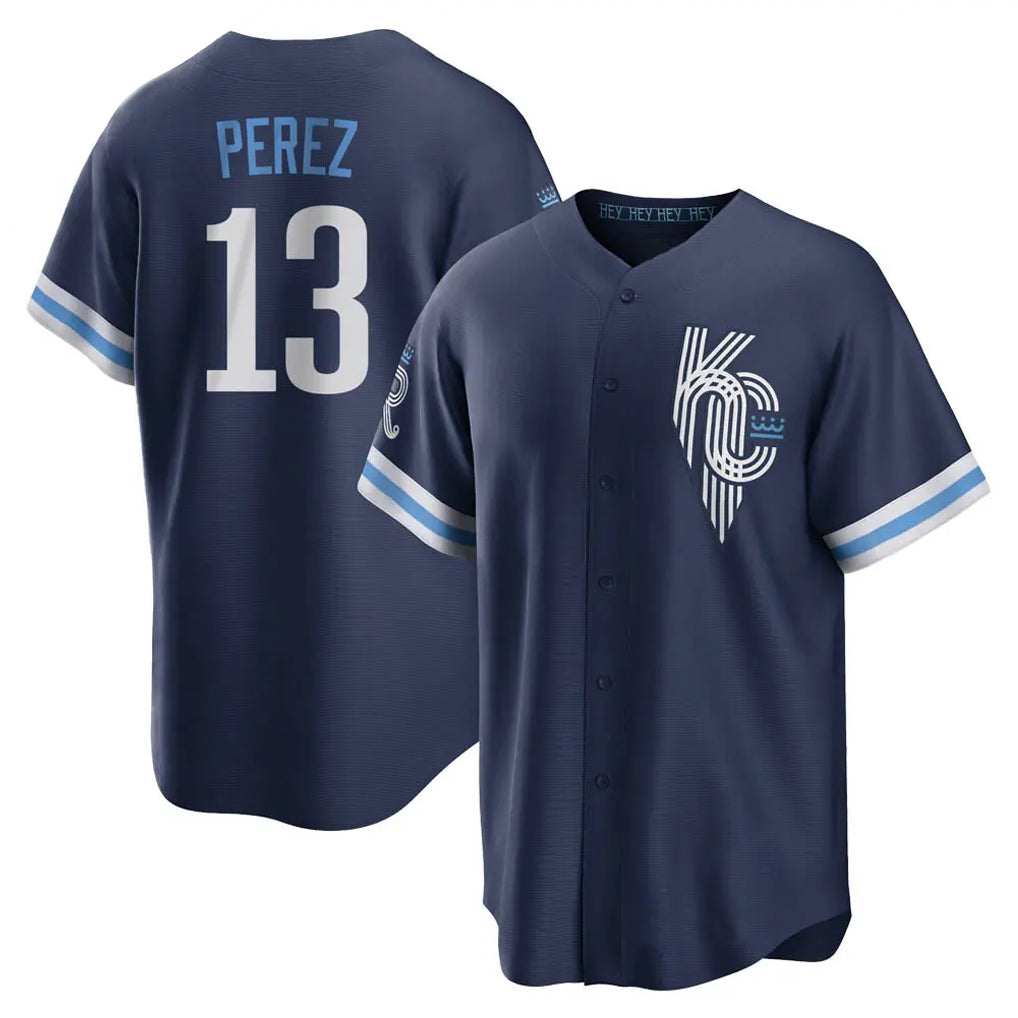 KC.Royals #13 Salvador Perez Player Navy City Connect Home Game Edoa Stitched Jerseys