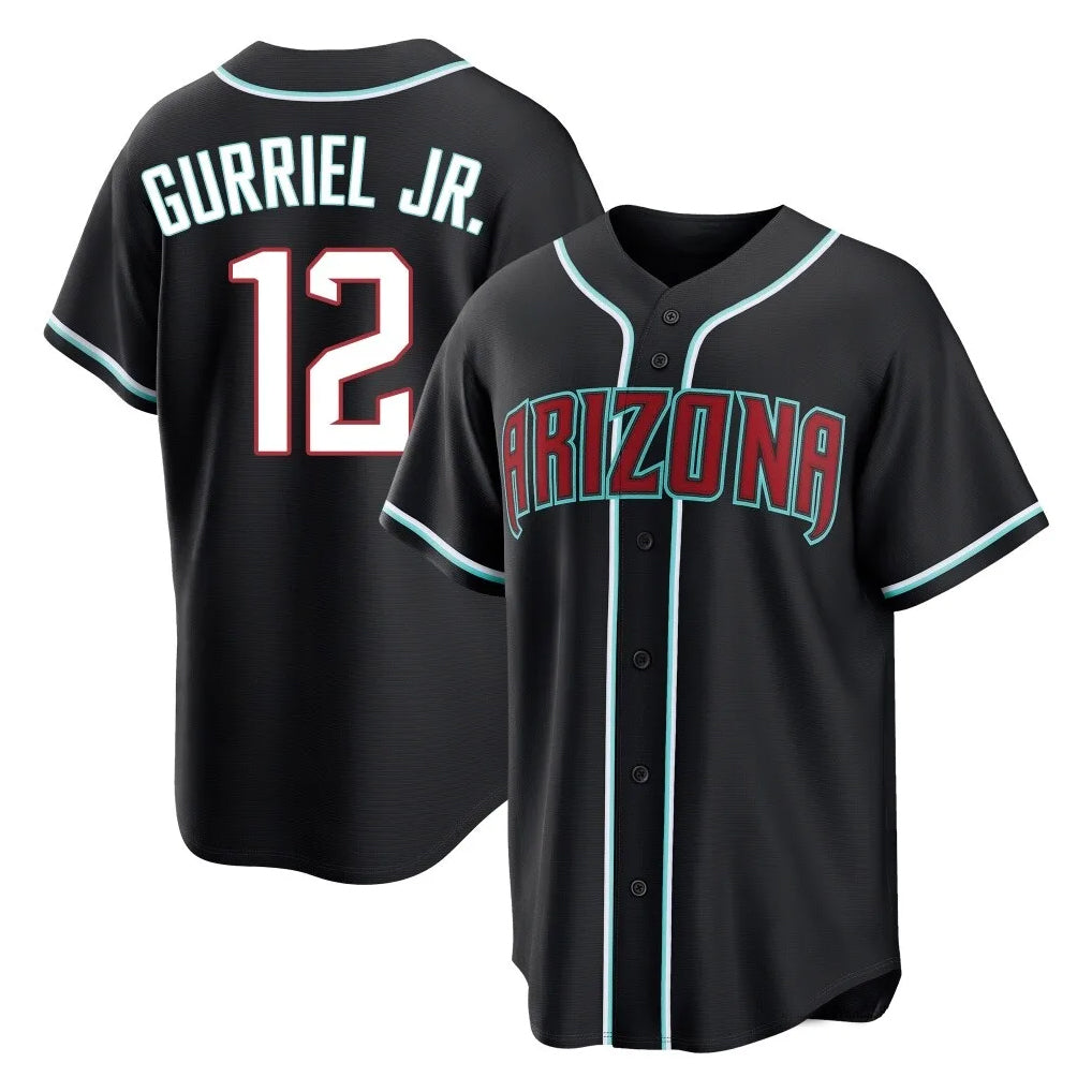 A.Diamondbacks #12 Lourdes Gurriel Jr Player Black Home Game Edoa Stitched Jerseys
