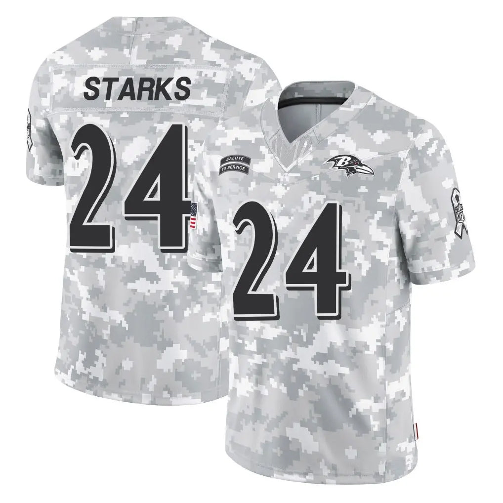 B.Ravens #24 Malaki Starks Player Arctic Camo Salute to Service Limited Edoa Stitched Jerseys