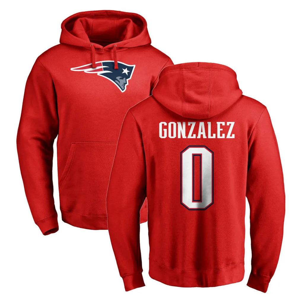 NE.Patriots #0 Christian Gonzalez Player Red LOGO Pullover Hoodies Home Game Edoa Stitched Jerseys