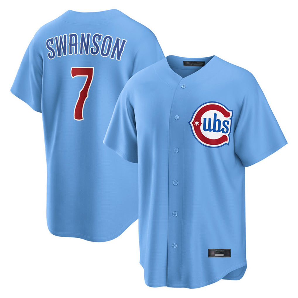 C.Cubs #7 Dansby Swanson Player Light Blue Home Game Edoa Stitched Jerseys