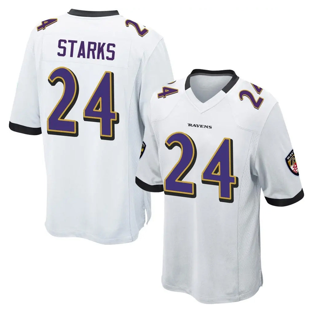 B.Ravens #24 Malaki Starks Player White Alternate Home Game Edoa Stitched Jerseys