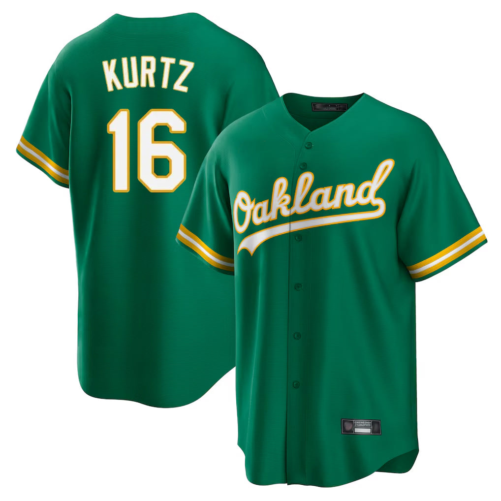 Athletics #16 Nick Kurtz Player Kelly Green Home Game Edoa Stitched Jerseys