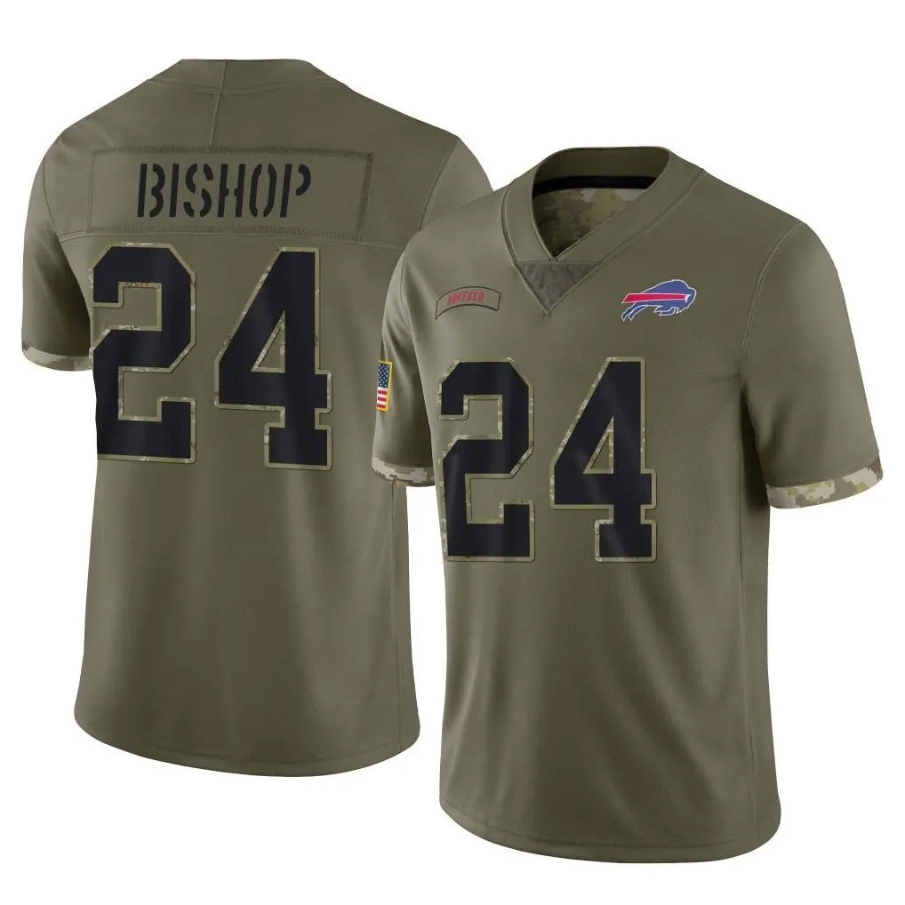B.Bills #24 Cole Bishop Player Olive Salute To Service Game Edoa Stitched Jerseys