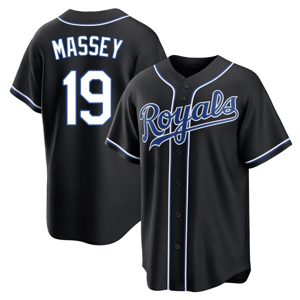 KC.Royals #19 Michael Massey Player Black Carbon Fashion Home Game Edoa Stitched Jerseys