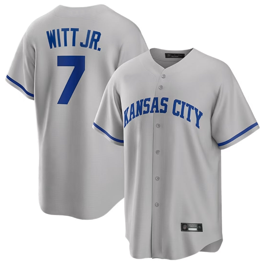 KC.Royals #7 Bobby Witt Jr. Player Gray Game Home Edoa Stitched Jerseys