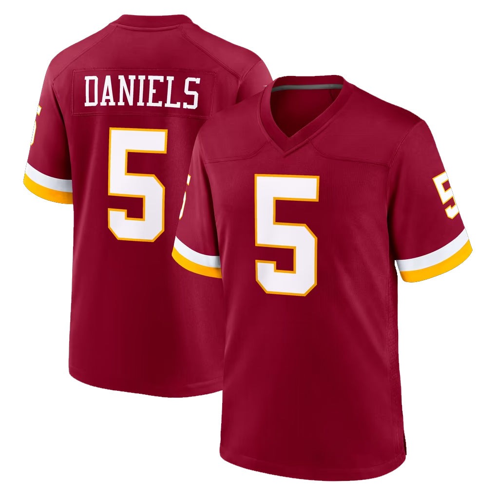 W.Commanders #5 Jayden Daniels Player Burgundy Game Home Edoa Stitched Jerseys