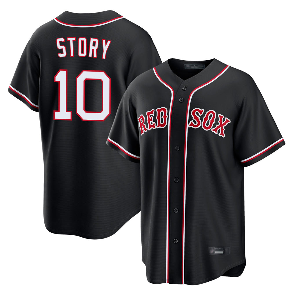 B.Red Sox #10 Trevor Story Player Black Out Home Game Edoa Stitched Jerseys