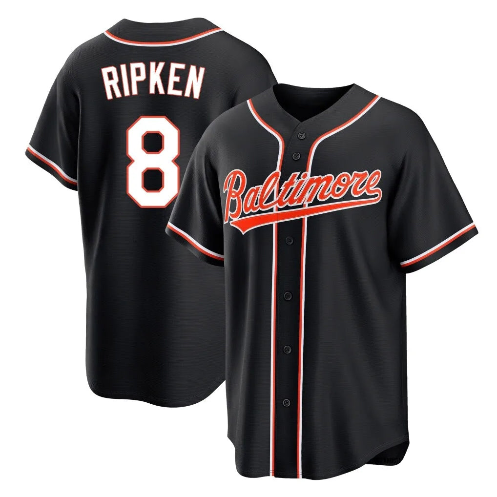 B.Orioles #8 Cal Ripken Player Black Out Home Game Edoa Stitched Jerseys