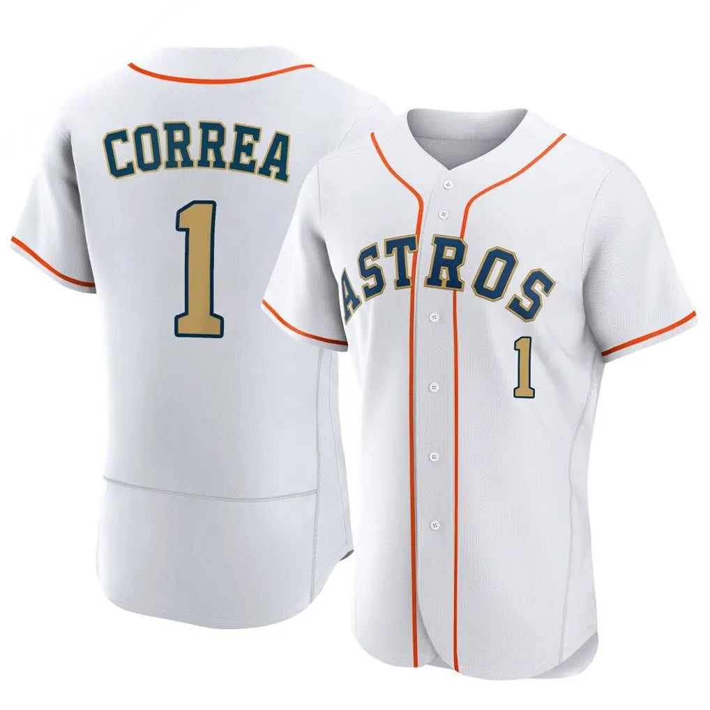 H.Astros #1 Carlos Correa Player Gold Collection Limited Elite Home Edoa Stitched Jerseys
