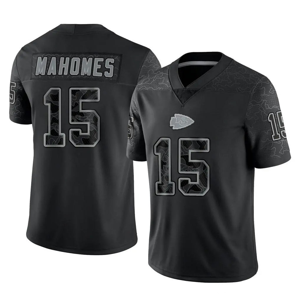 KC.Chiefs #15 Patrick Mahomes Player Black Limited Reflective Game Edoa Stitched Jerseys