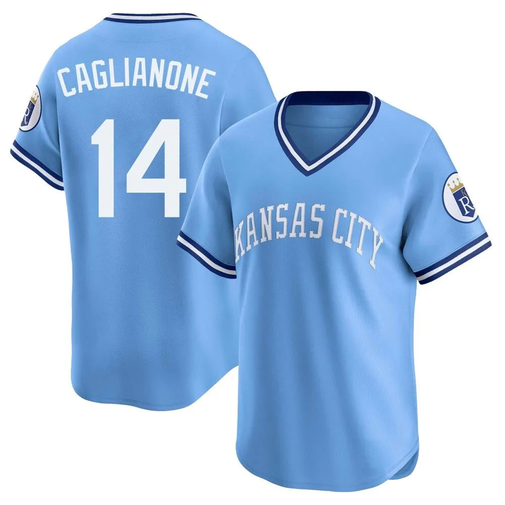 KC.Royals #14 Jac Caglianone Player Light Blue Limited Throwback Cooperstown Collection T-shirt Edoa Stitched Jerseys
