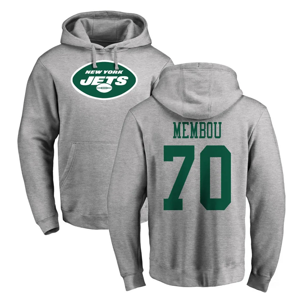 NY.Jets #70 Armand Membou Player Gray LOGO Pullover Hoodies Limited Game Edoa Stitched Jerseys