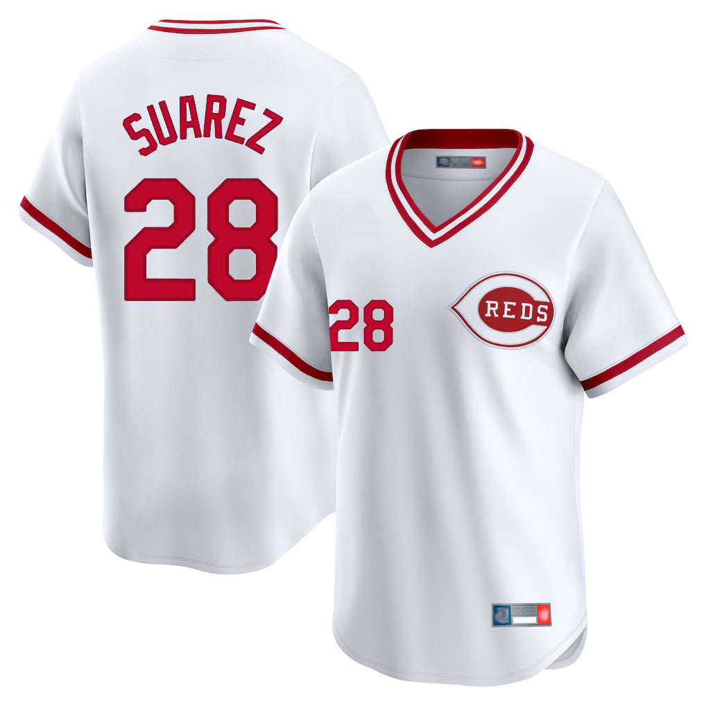 C.Reds #28 Eugenio Su¨¢rez Player White Cooperstown Collection Limited T-shirt Home Edoa Stitched Jerseys