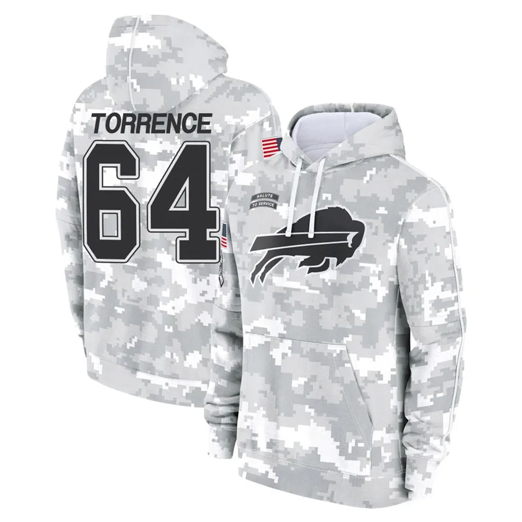 B.Bills #64 O'Cyrus Torrence Player Arctic Camo Salute to Service Hoodies Edoa Stitched Jerseys