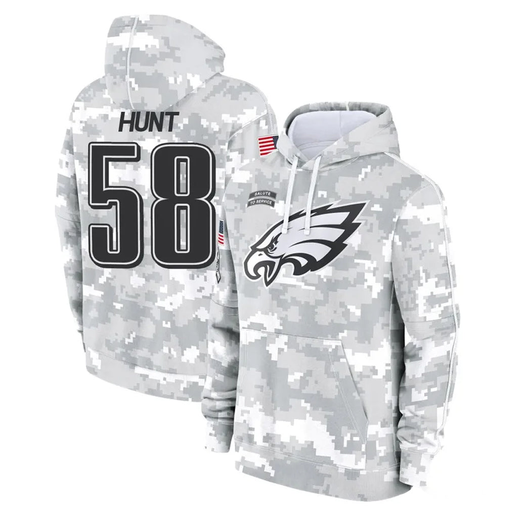 P.Eagles #58 Jalyx Hunt Player Arctic Camo Salute to Service Pullover Hoodies Limited Game Edoa Stitched Jerseys