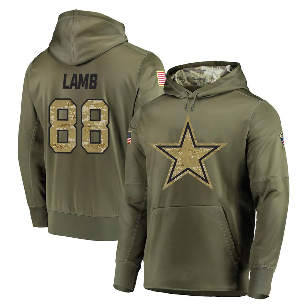 D.Cowboys #88 CeeDee Lamb Player Olive Salute to Service Pullover Hoodies Home Game Edoa Stitched Jerseys