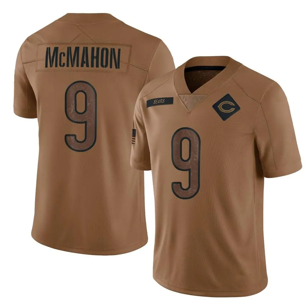 C.Bears #9 Jim McMahon Player Brown Salute to Service Limited Edoa Stitched Jerseys