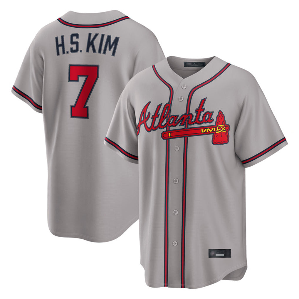 A.Braves #7 Ha-Seong Kim Player Gray Home Game Edoa Stitched Jerseys
