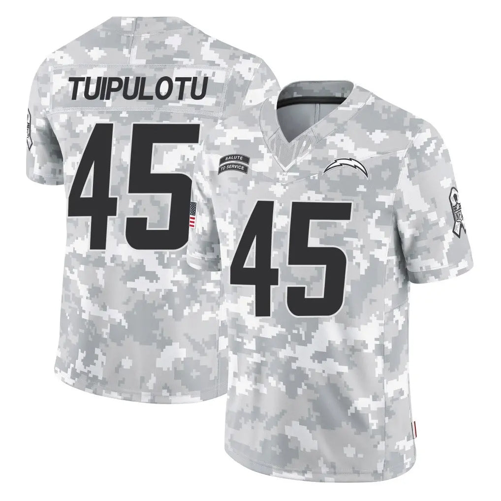 LA.Chargers #45 Tuli Tuipulotu Player Arctic Camo Salute To Service Limited Game Edoa Stitched Jerseys