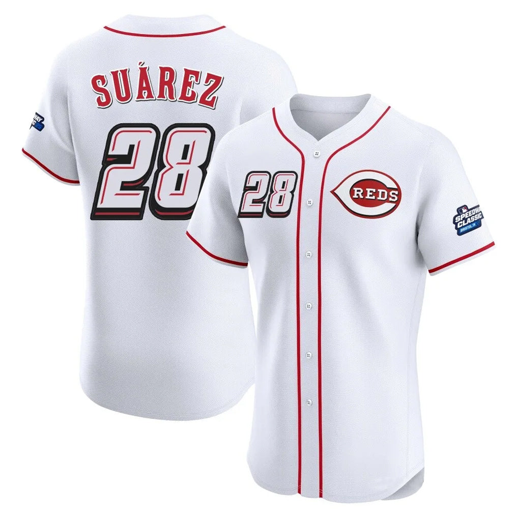 C.Reds #28 Eugenio Su¨¢rez Player White Speedway Classic Limited Elite Home Edoa Stitched Jerseys