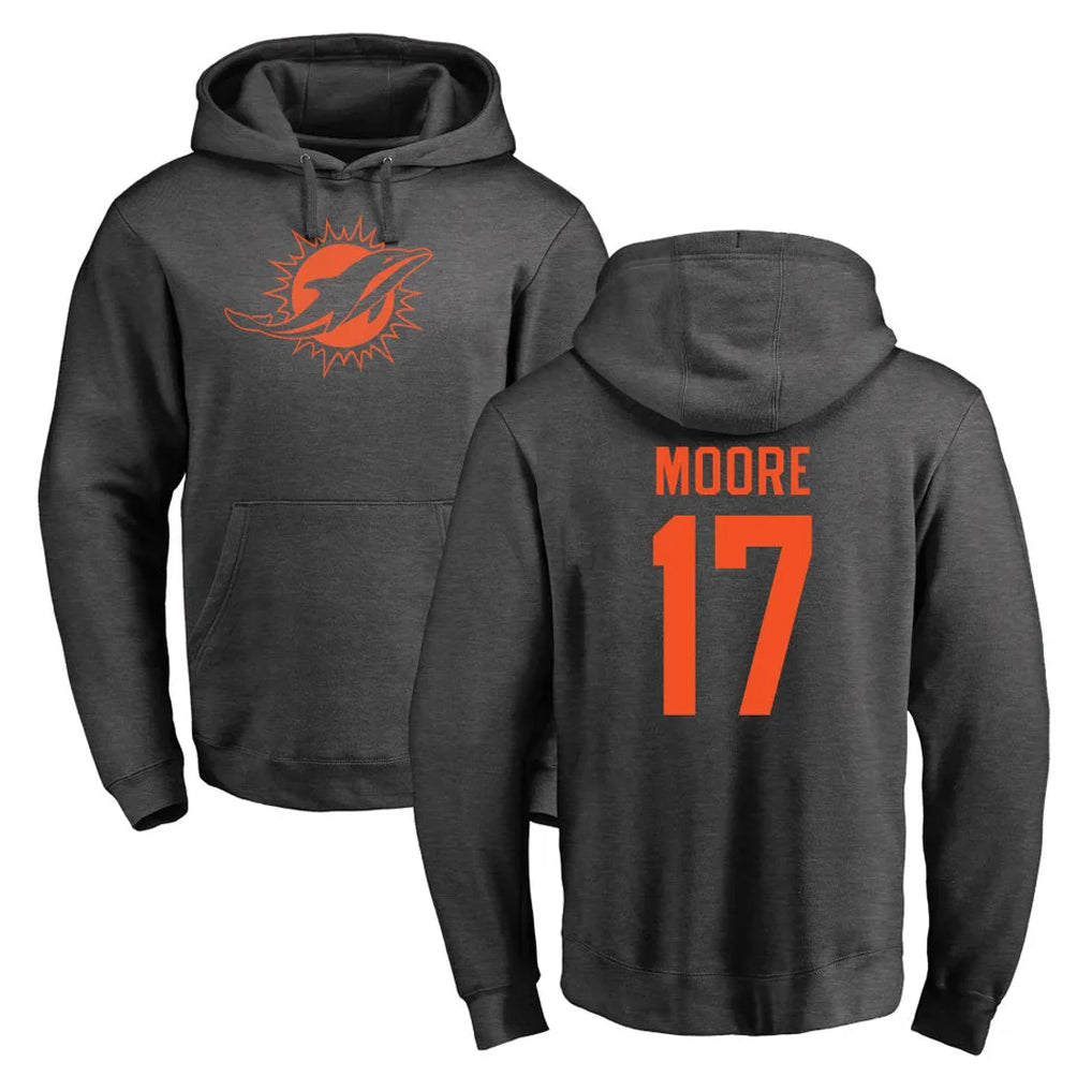 M.Dolphins #17 Trey Moore Player Darkgray Pullover Hoodies Limited Edoa Stitched Jerseys