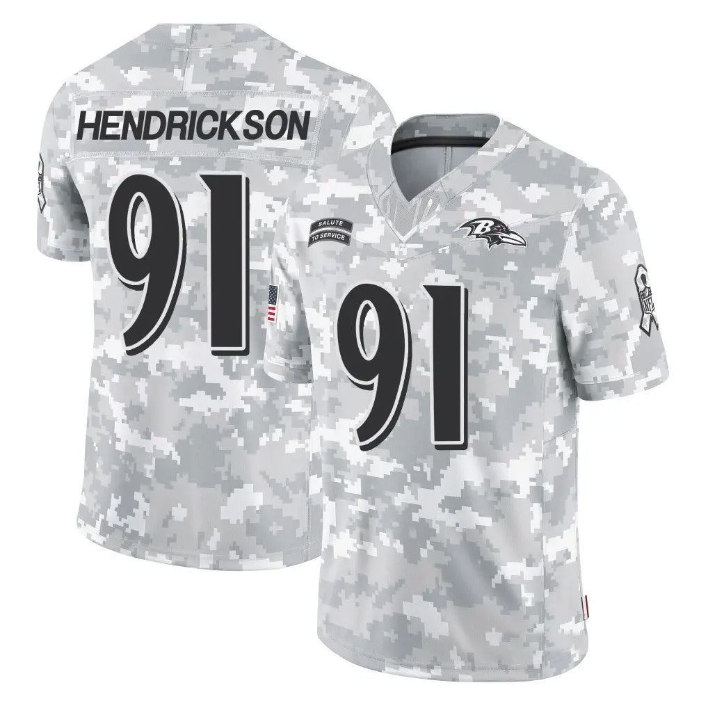B.Ravens #91 Trey Hendrickson Player Arctic Camo Salute to Service Limited Edoa Stitched Jerseys