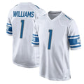 D.Lions #1 Jameson Williams Player White Home Game Edoa Stitched Jerseys