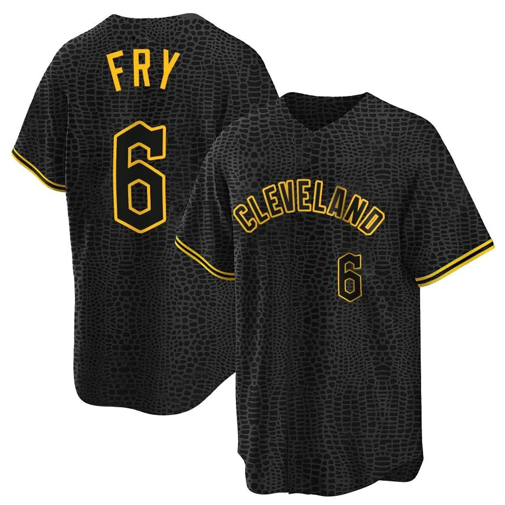 C.Guardians #6 David Fry Player Black Snake Skin City Home Game Edoa Stitched Jerseys