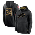 B.Bills #34 Thurman Thomas Player Black Salute to Service Hoodies Hame Edoa Stitched Jerseys