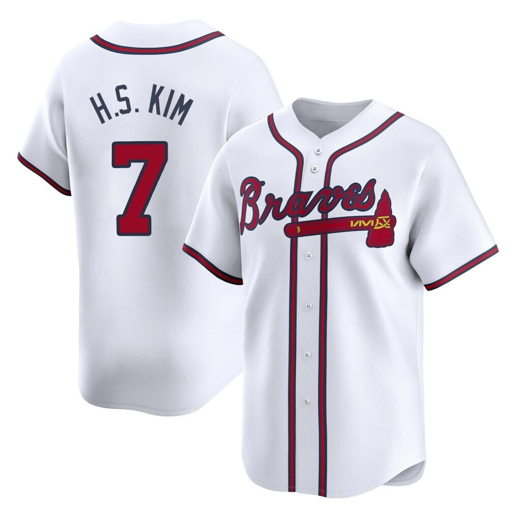 A.Braves #7 Ha-Seong Kim Player White Limited Home Game Edoa Stitched Jerseys