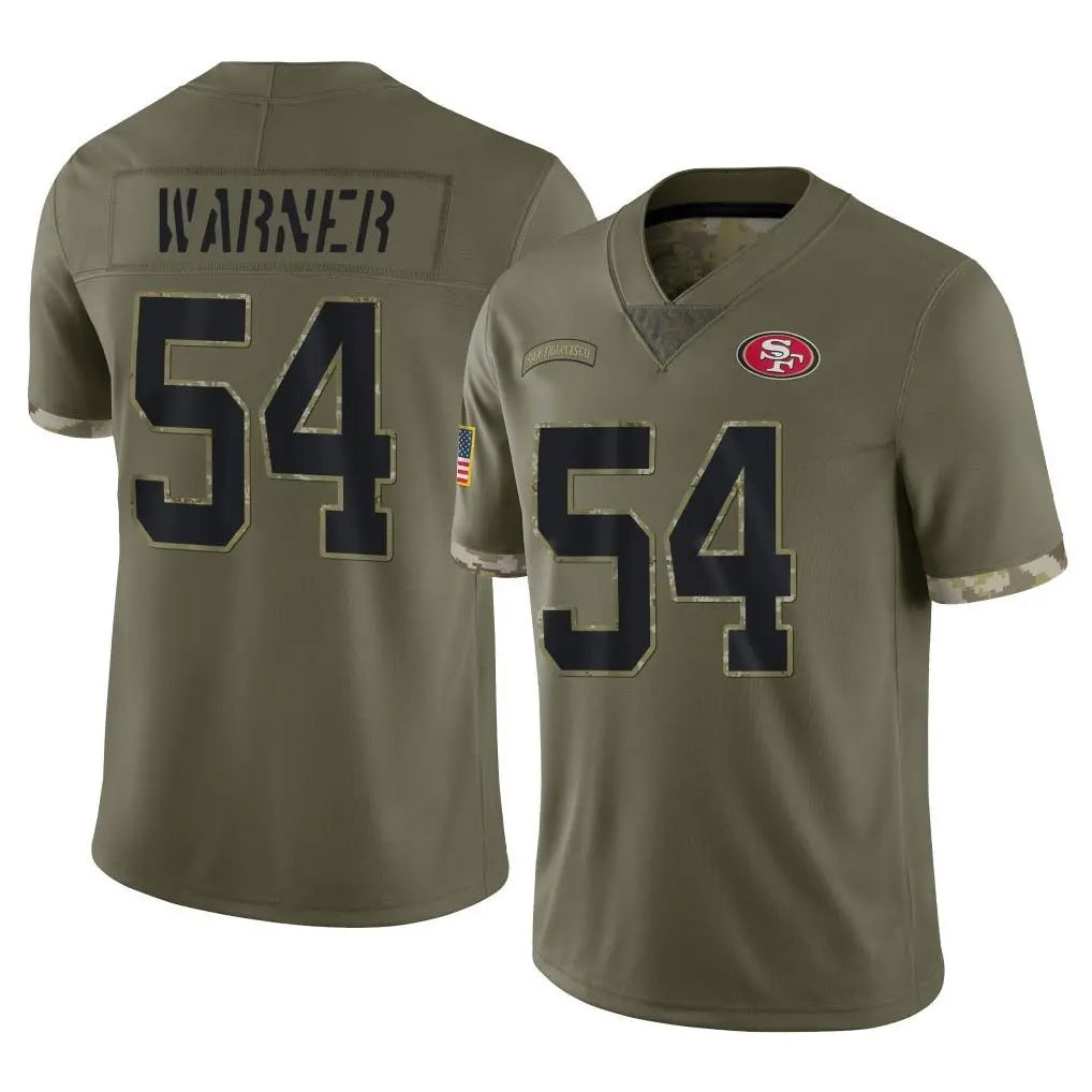 SF.49ers #54 Fred Warner Player Olive Limited Salute To Service Home Game Edoa Stitched Jerseys