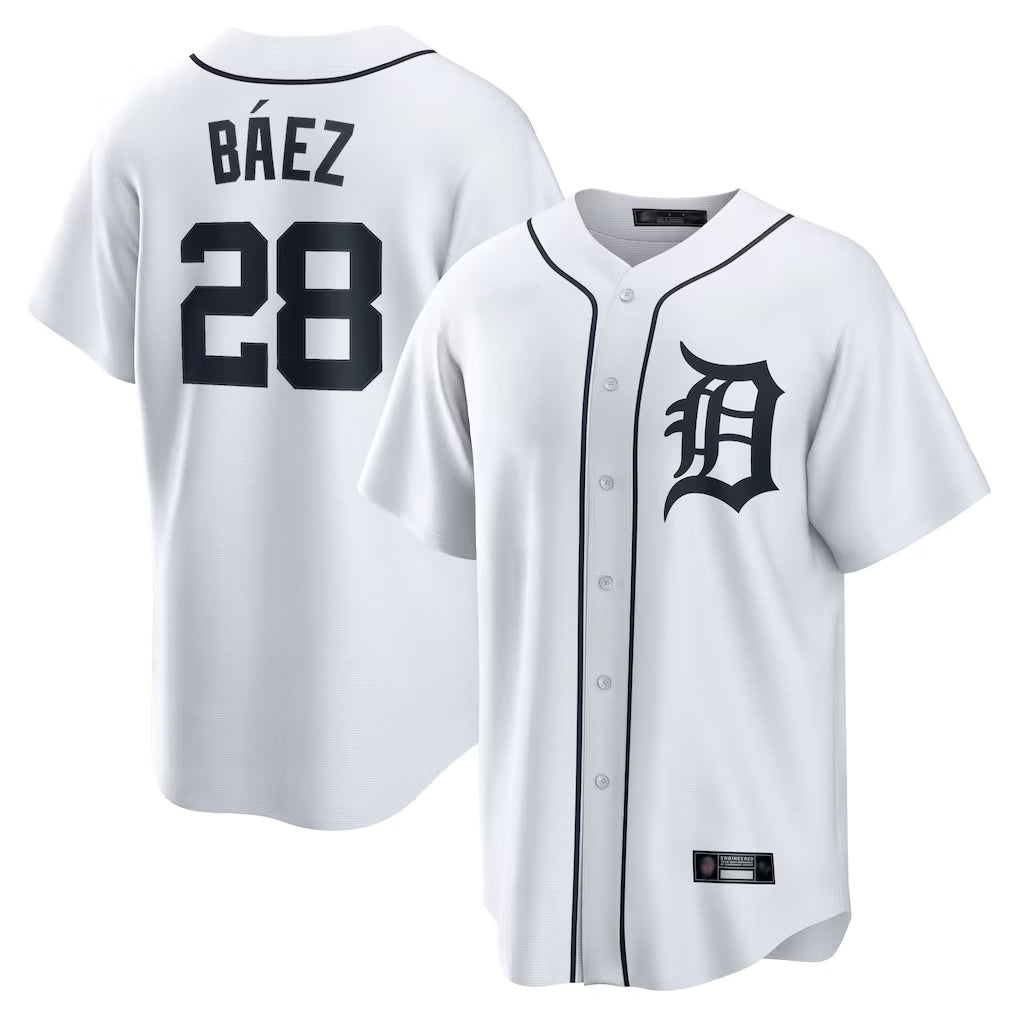 D.Tigers #28 Javier B¨¢ez Player White Home Game Edoa Stitched Jerseys