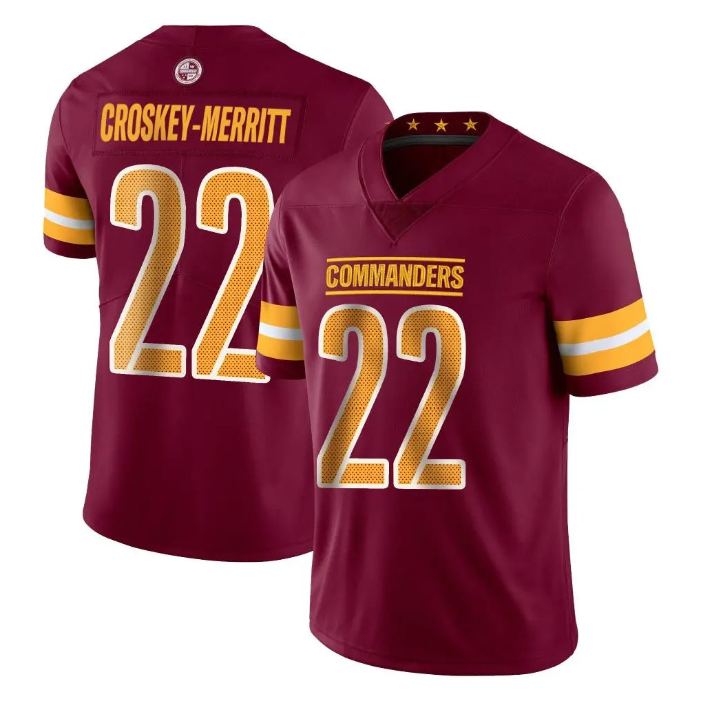 W.Commanders #22 Jacory Croskey-Merritt Player Burgundy Limited Vapor Home Game Edoa Stitched Jerseys