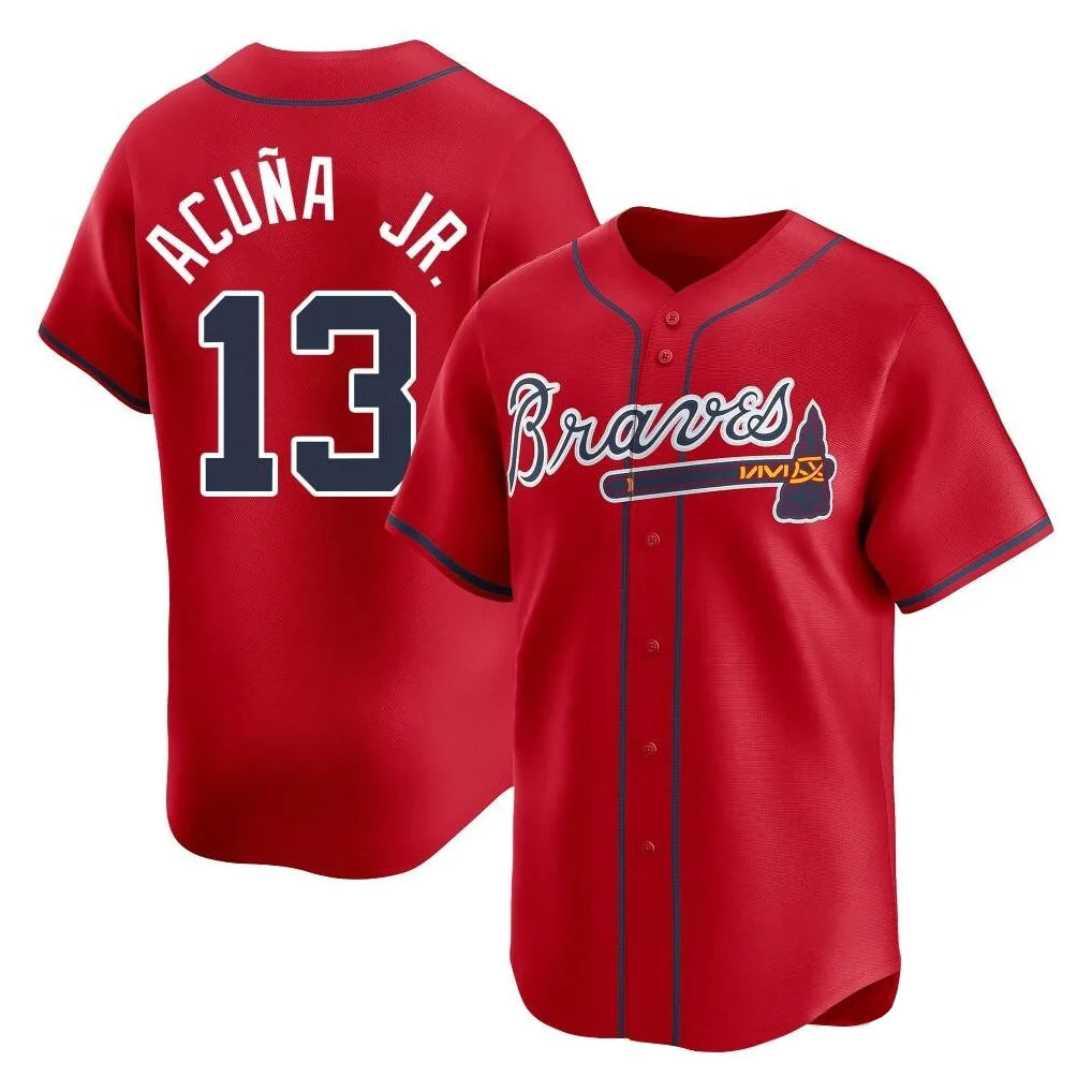 A.Braves #13 Ronald Acuna Jr Player Red Limited Home Game Edoa Stitched Jerseys