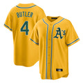 Athletics #4 Lawrence Butler Player Gold Alternate Home Game Edoa Stitched Jerseys