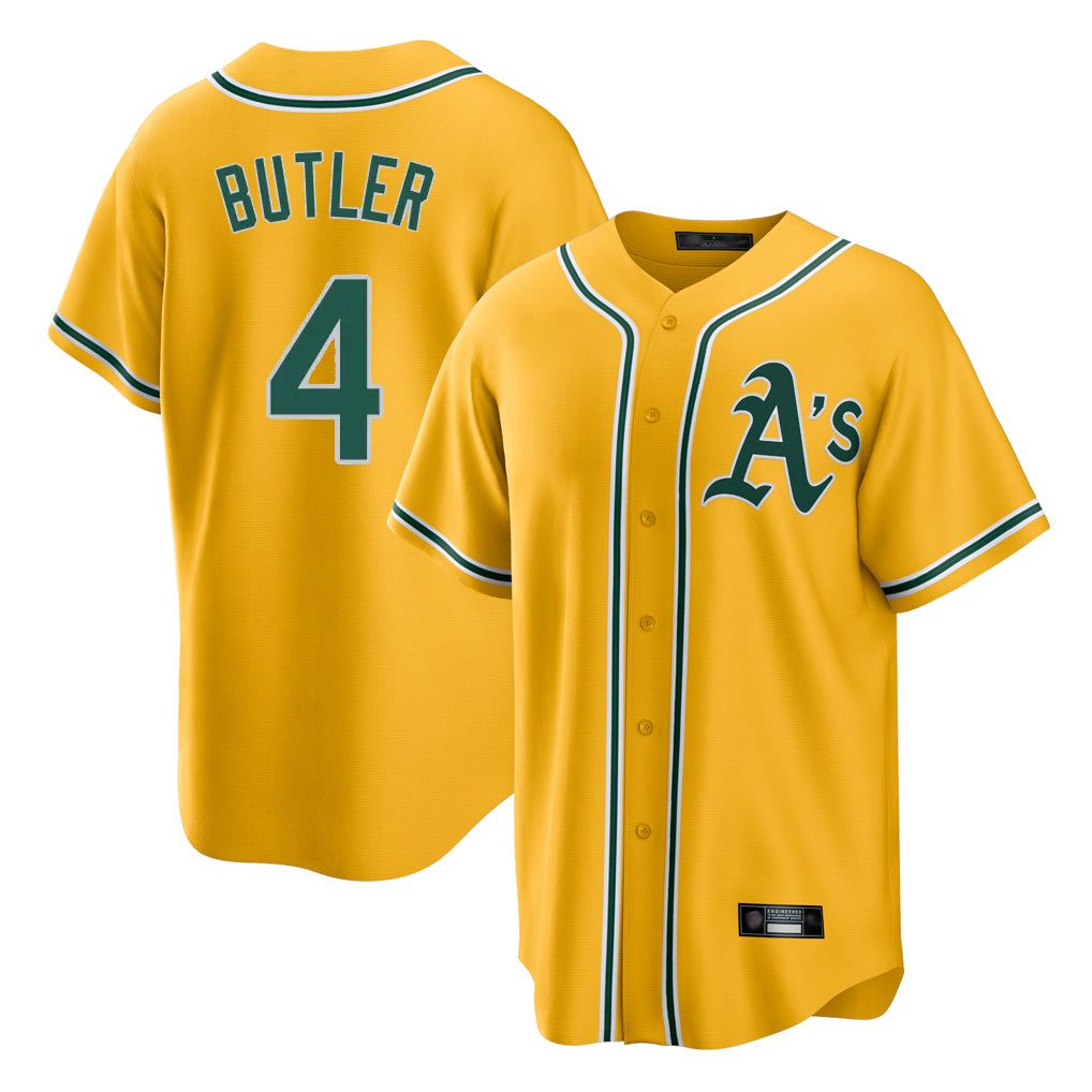 Athletics #4 Lawrence Butler Player Gold Alternate Home Game Edoa Stitched Jerseys