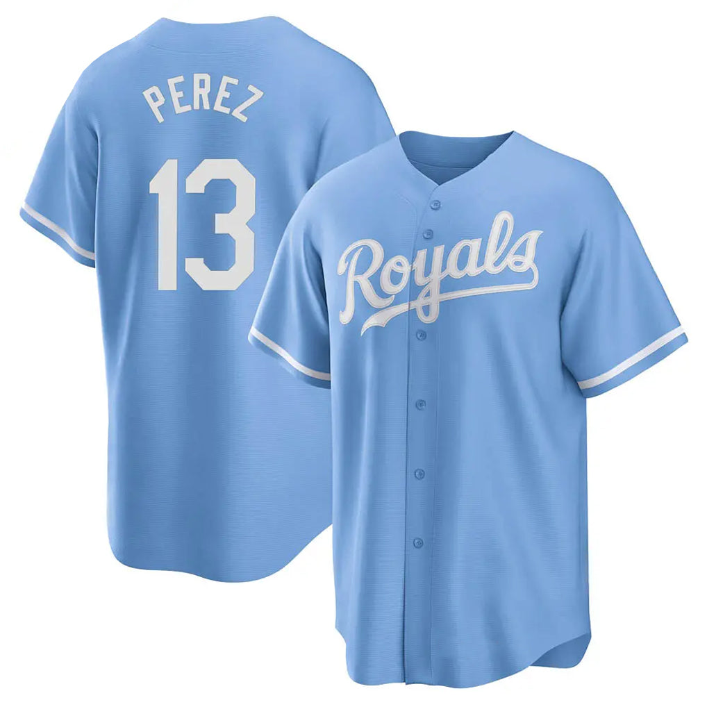 KC.Royals #13 Salvador Perez Player Light Blue Home Game Edoa Stitched Jerseys