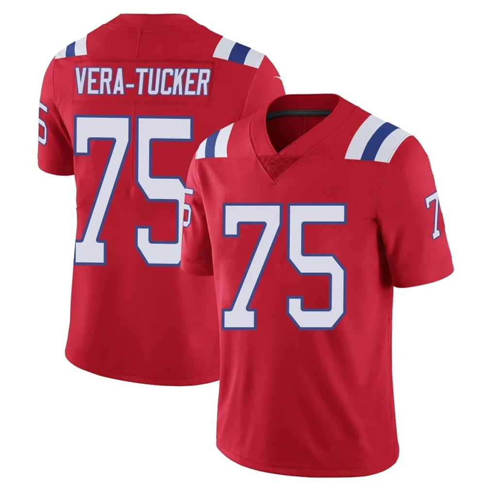 NE.Patriots #75 Alijah Vera-Tucker Player Red Vapor Untouchable Home Game Edoa Stitched Jerseys