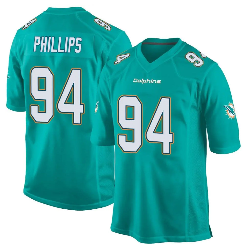 M.Dolphins #94 Jordan Phillips Player Aqua Team Color Home Game Edoa Stitched Jerseys