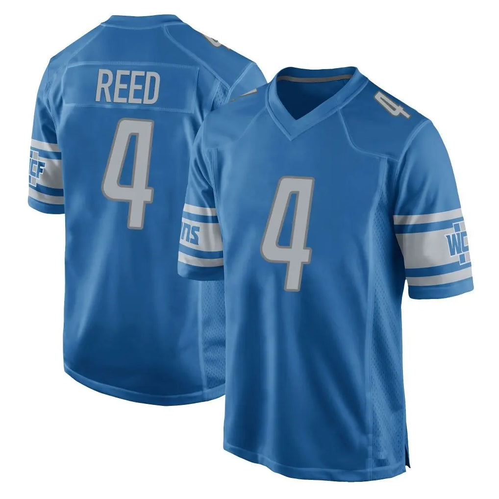 D.Lions #4 D.J. Reed Player Blue Home Game Edoa Stitched Jerseys