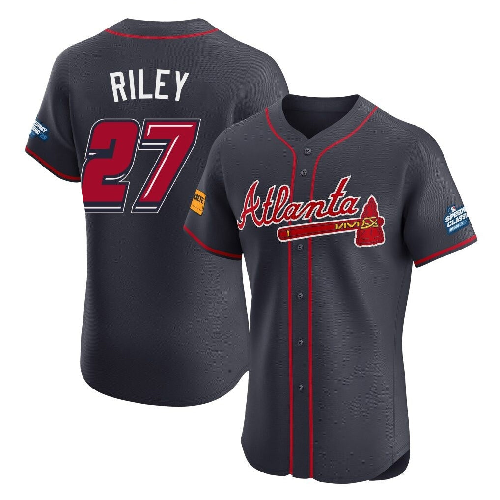 A.Braves #27 Austin Riley Player Navy 2025 Speedway Classic Limited Elite Home Game Edoa Stitched Jerseys