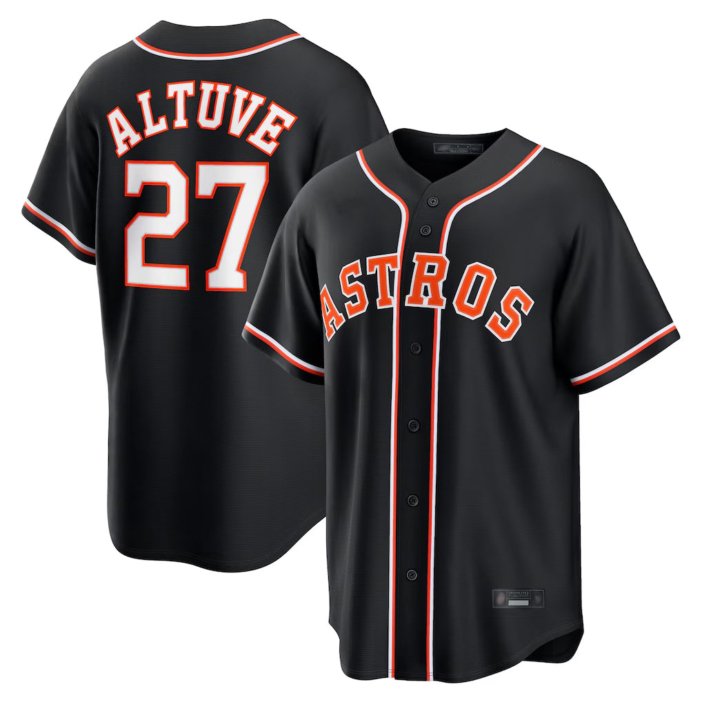 H.Astros #27 Jose Altuve Player Black Fashion Out Home Game Edoa Stitched Jerseys