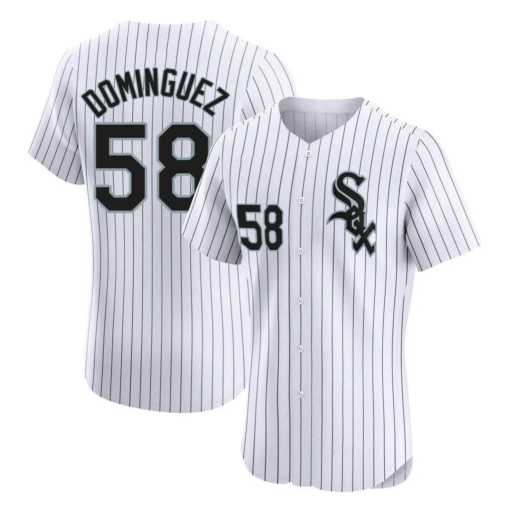 C.White Sox #58 Seranthony Dom¨ªnguez Player White Stripe Limited Elite Home Edoa Stitched Jerseys