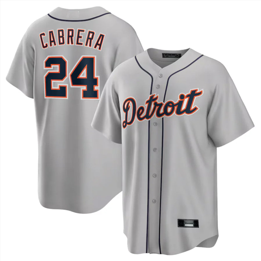 D.Tigers #24 Miguel Cabrera Player Gray Home Game Edoa Stitched Jerseys