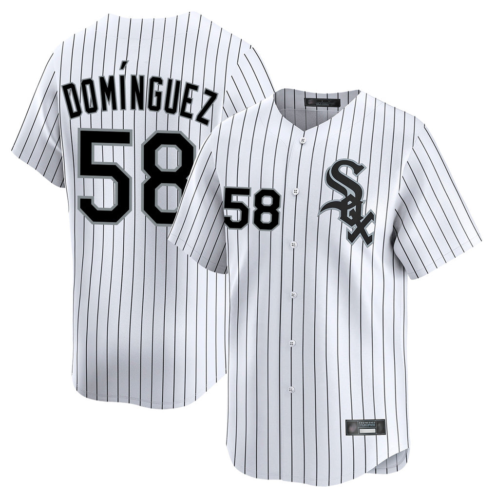 C.White Sox #58 Seranthony Dom¨ªnguez Player White Stripe Limited Home Edoa Stitched Jerseys