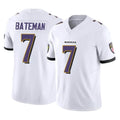 B.Ravens #7 Rashod Bateman Player White Vapor F.U.S.E. Limited Home Game Edoa Stitched Jerseys